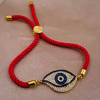 Leaf Evil Eye Copper Gold Red CZ Thread Slider Bracelet Bulk