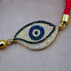 Leaf Evil Eye Copper Gold Red CZ Thread Slider Bracelet Bulk