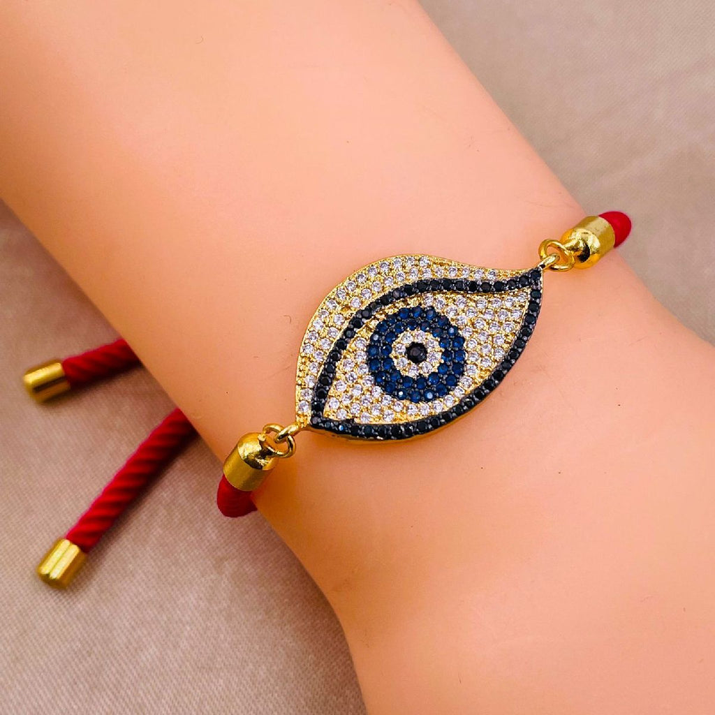 Leaf Evil Eye Copper Gold Red CZ Thread Slider Bracelet Bulk