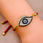 Leaf Evil Eye Copper Gold Red CZ Thread Slider Bracelet Bulk