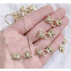 Dual Panther Green Gold Copper CZ Necklace Pendant Chain Bulk