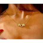 Dual Panther Green Gold Copper CZ Necklace Pendant Chain Bulk