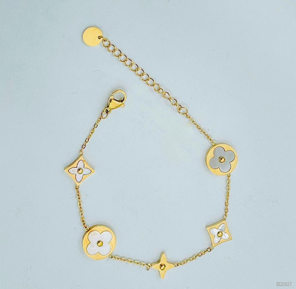 Clover Star Round Stainless Steel Gold White Bracelet For Women Bulk