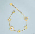 Clover Star Round Stainless Steel Gold White Bracelet For Women Bulk