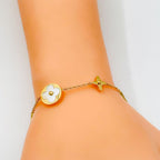 Clover Star Round Stainless Steel Gold White Bracelet For Women Bulk