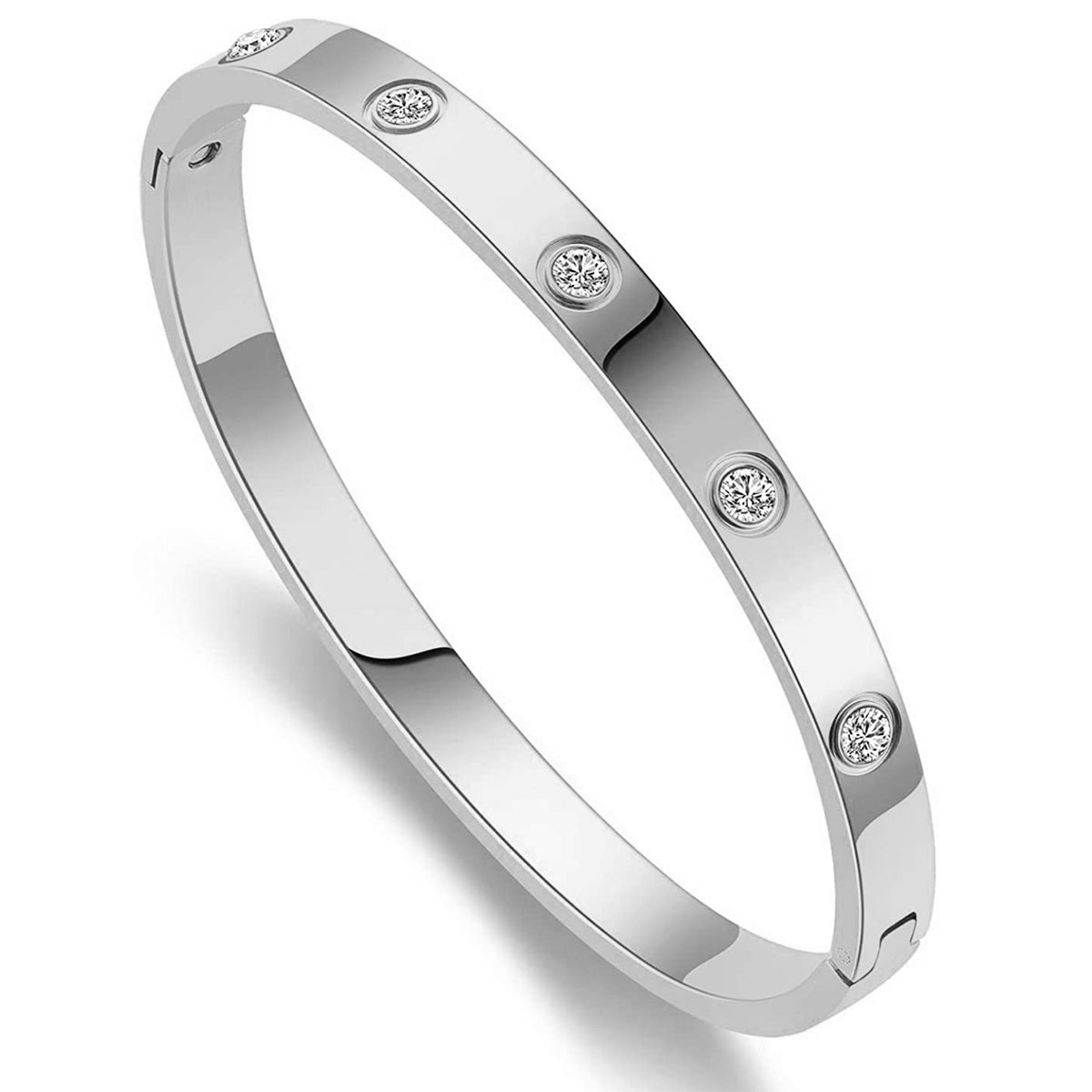 Screw Cubic Zirconia Silver Stainless Steel Openable Kada Women Bulk