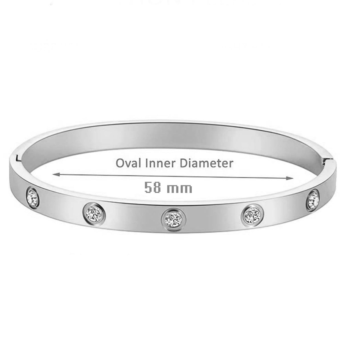 Screw Cubic Zirconia Silver Stainless Steel Openable Kada Women Bulk Secondary image