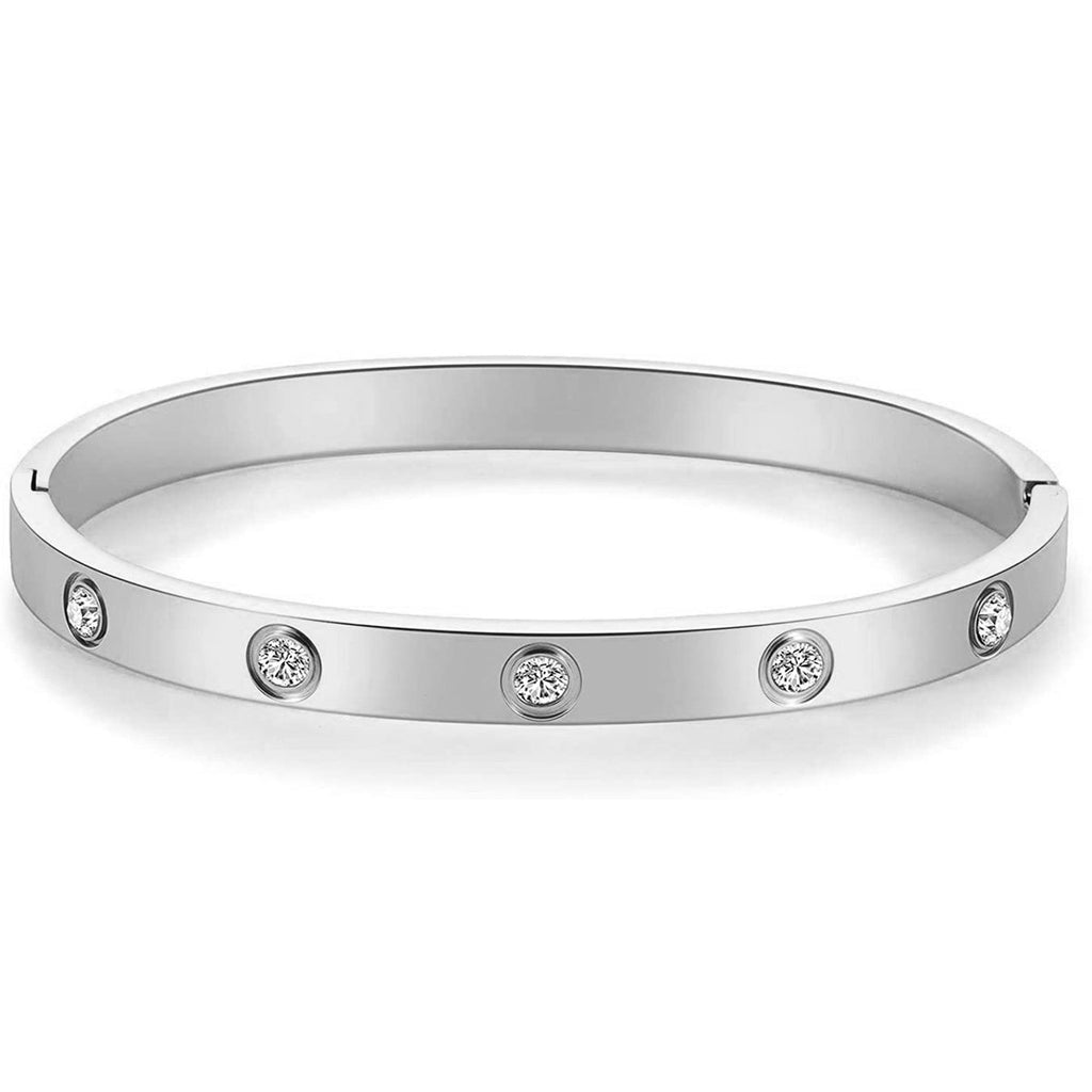 Screw Cubic Zirconia Silver Stainless Steel Openable Kada Women Bulk