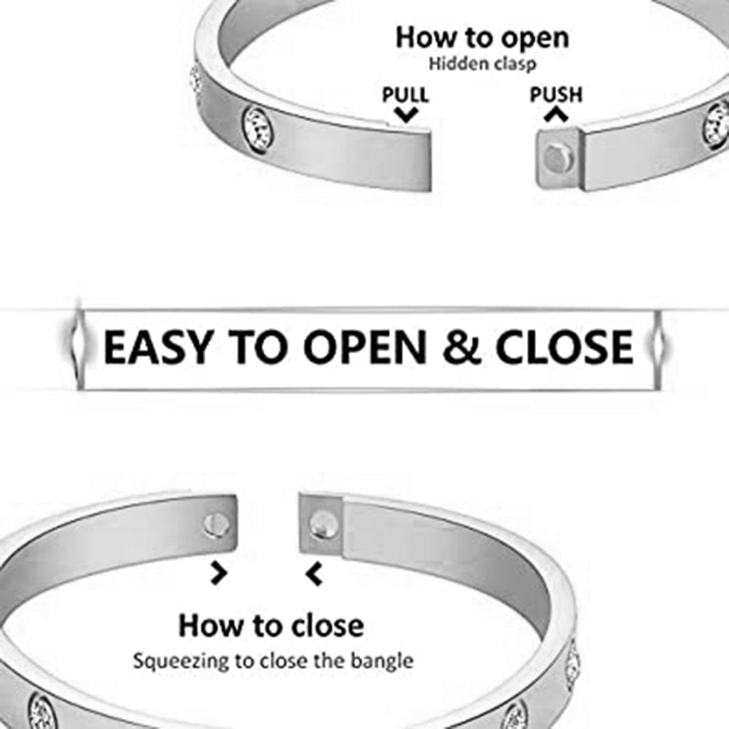 Screw Cubic Zirconia Silver Stainless Steel Openable Kada Women Bulk