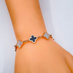 Clover Rose Gold Black White Stainless Steel Bracelet For Women Bulk