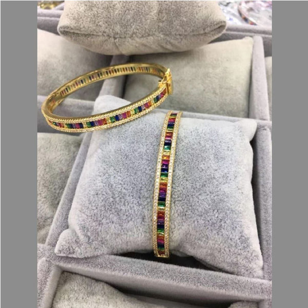Copper Cubic Zirconia Crystal Rainbow Baguette Cuff Kada Bangle Bulk Main image