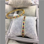 Copper Cubic Zirconia Crystal Rainbow Baguette Cuff Kada Bangle Bulk