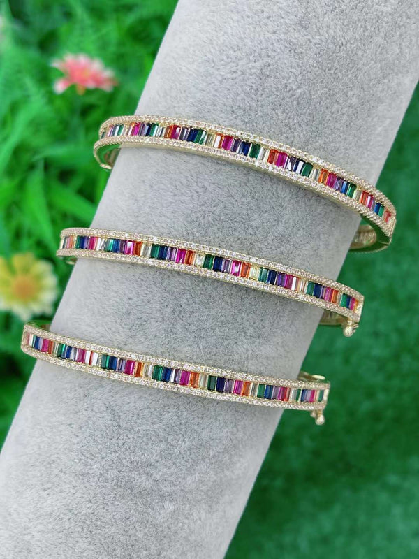 Copper Cubic Zirconia Crystal Rainbow Baguette Cuff Kada Bangle Bulk Secondary image