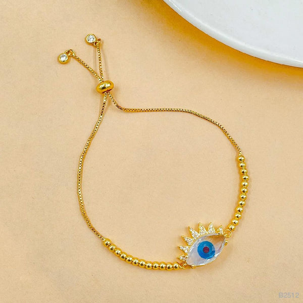 Eyelash Evil Eye Copper Cubic Zirconia Gold Blue Slider Bracelet Bulk Main image