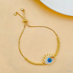 Eyelash Evil Eye Copper Cubic Zirconia Gold Blue Slider Bracelet Bulk