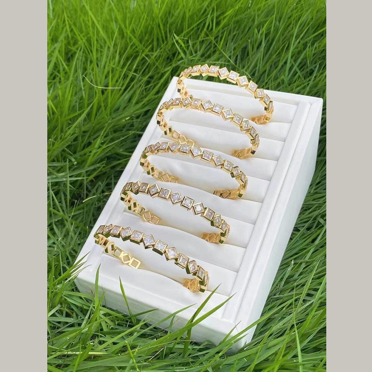 Square Gold American Diamond Crystal Cuff Kada Bangle For Women Bulk