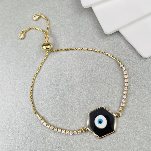 Enamel Black Gold Evil Eye Hexagon Charms Slider Bracelet Girls Bulk Main image