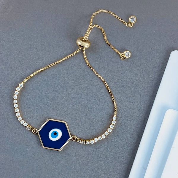 Cz Blue White Gold Evil Eye Hexagon Charms Slider Bracelet Girls Bulk Main image