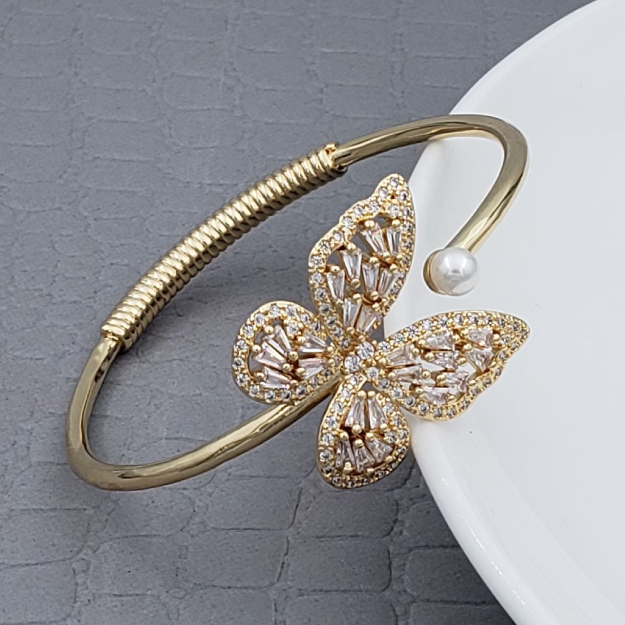 Butterfly Baguette Gold Copper CZ Adjustable Kada Bangle Bulk Main image