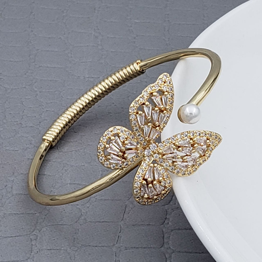 Butterfly Baguette Gold Copper CZ Adjustable Kada Bangle Bulk