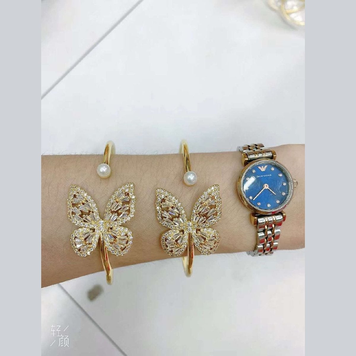 Butterfly Baguette Gold Copper CZ Adjustable Kada Bangle Bulk