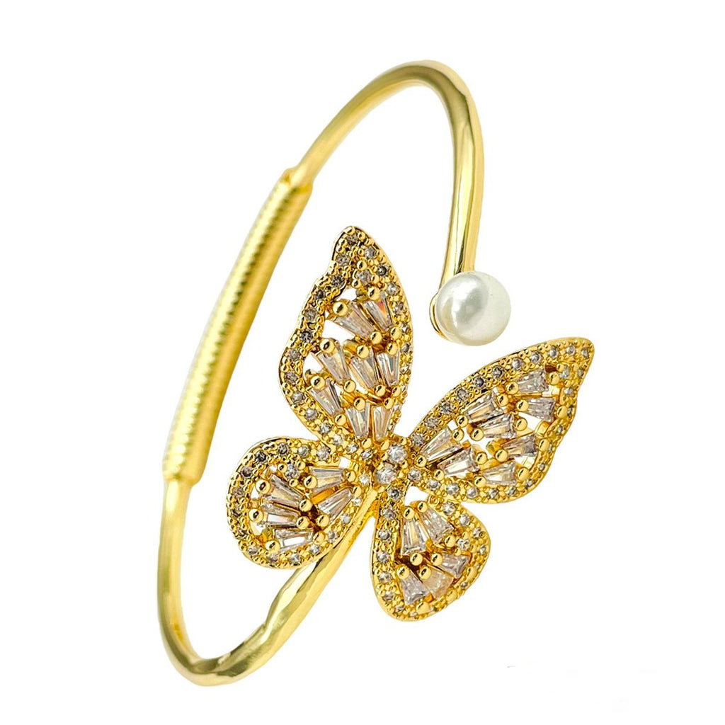 Butterfly Baguette Gold Copper CZ Adjustable Kada Bangle Bulk