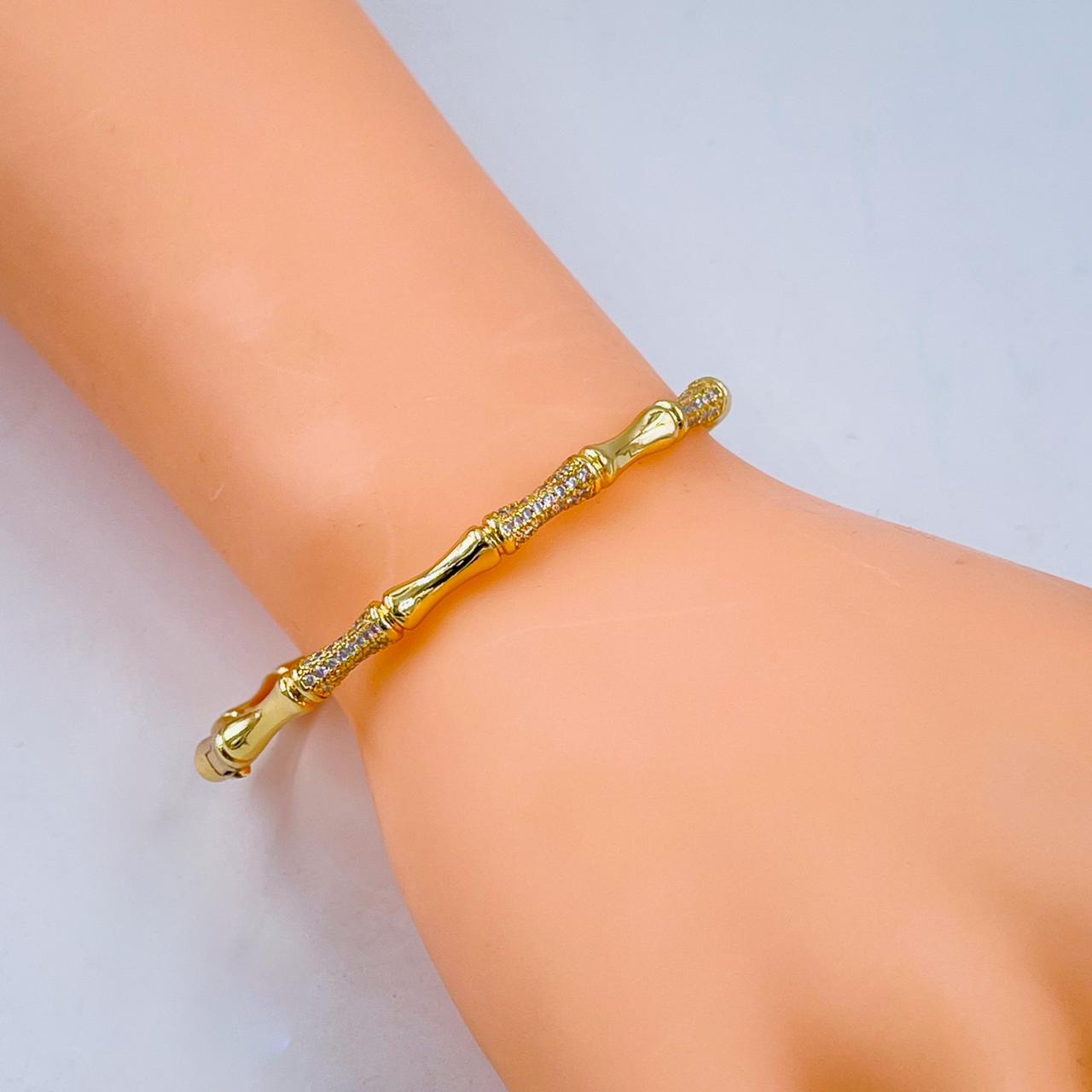 Slim 3D Cubic Zirconia Gold Openable Bangle Kada Cuff For Women Bulk