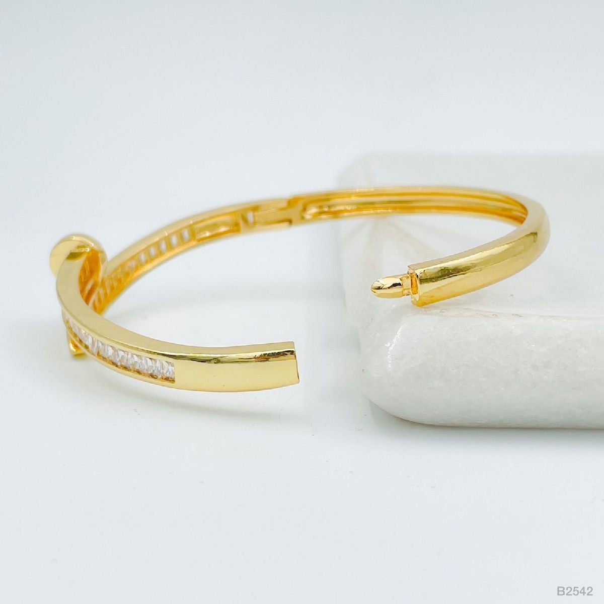 Nail Gothic Copper Baguette Cubic Zirconia Gold Bangle Kada Women Bulk