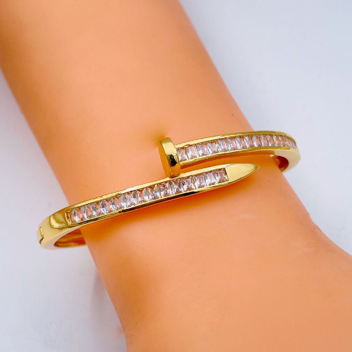 Nail Gothic Copper Baguette Cubic Zirconia Gold Bangle Kada Women Bulk