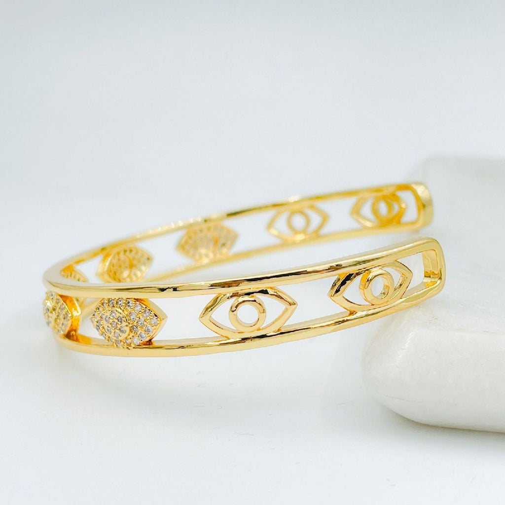 Evil Eye Copper Cubic Zirconia Gold Bangle Kada Cuff Women Bulk