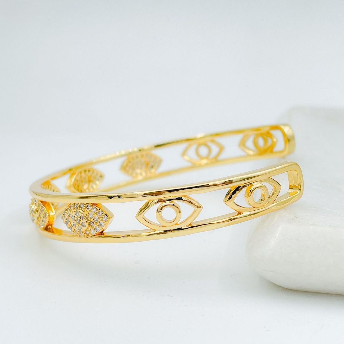 Evil Eye Copper Cubic Zirconia Gold Bangle Kada Cuff Women Bulk