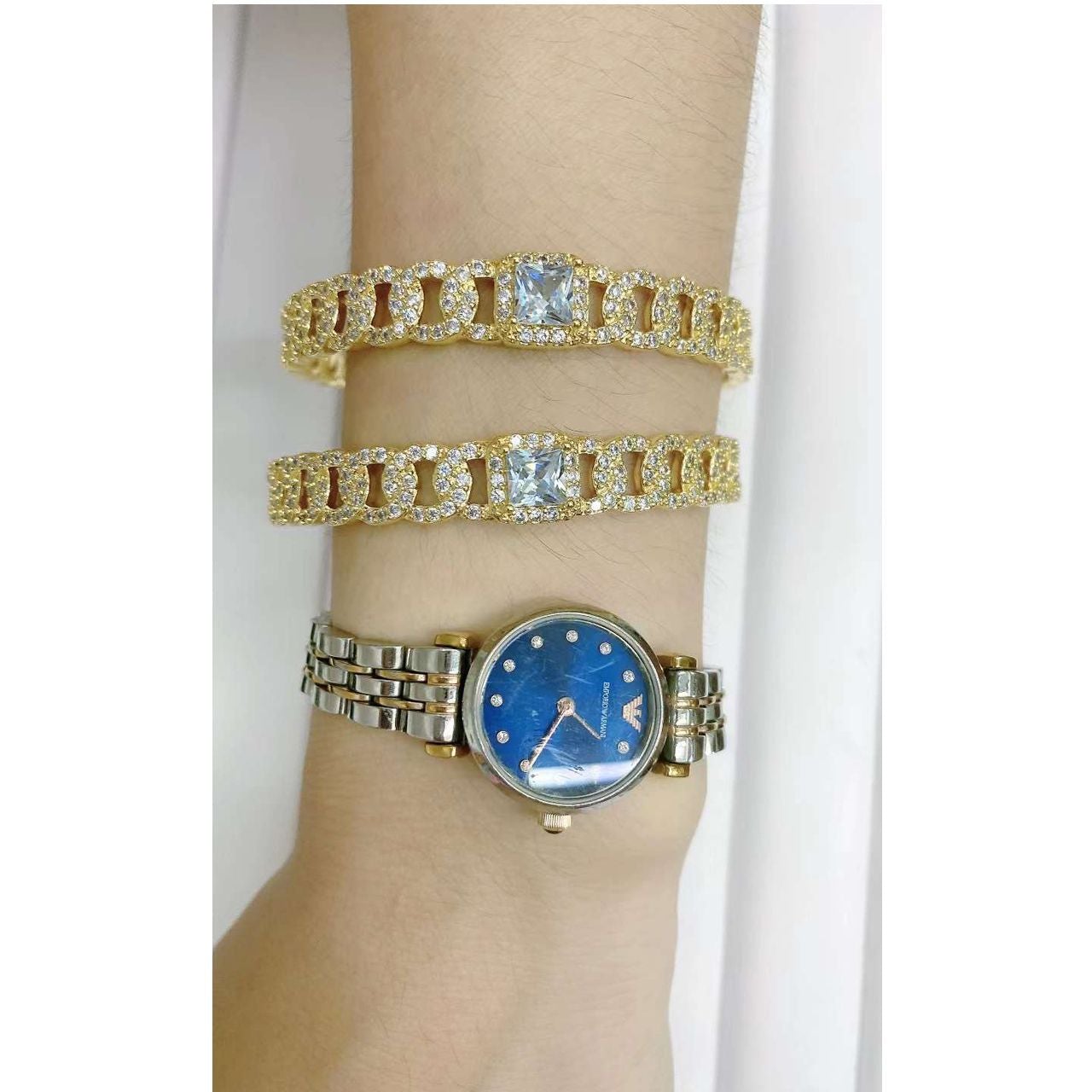 Curb Princess Cut Solitaire Copper American Diamond Cuff Kada Bulk
