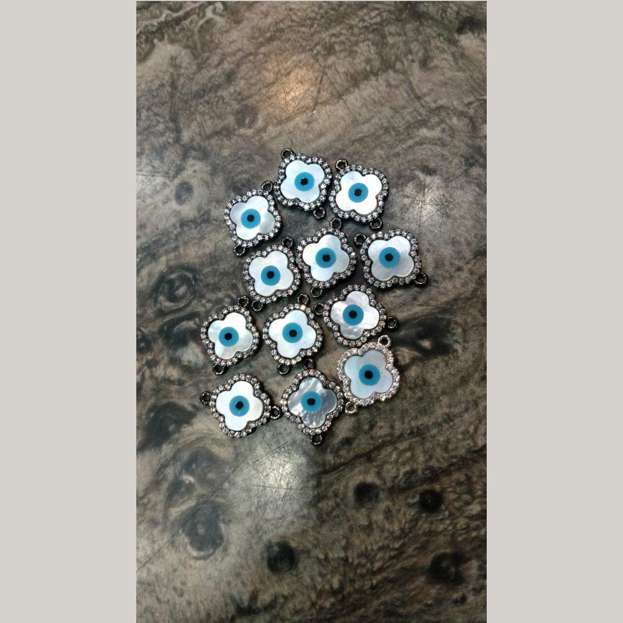Evil Eye Flower Black Silver American Diamond Copper Centre Pcs Bulk