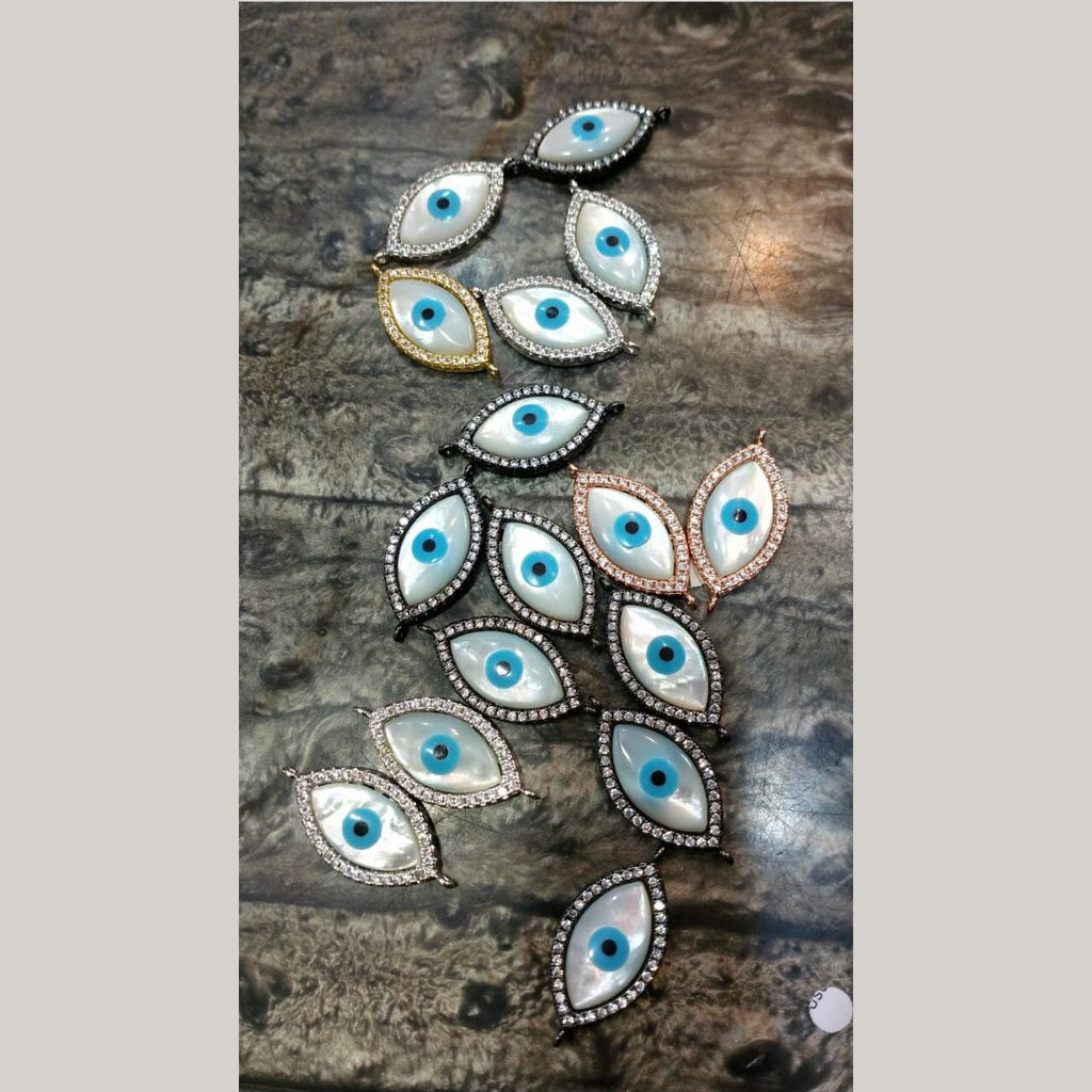 Evil Eye Oval Black Silver American Diamond Copper Centre Pcs Bulk