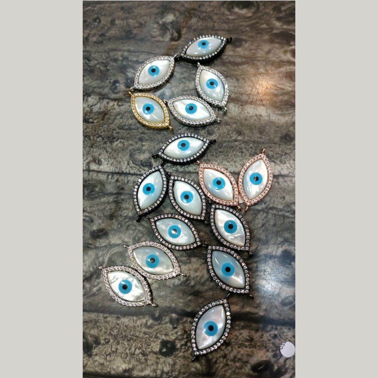 Evil Eye Oval Black Silver American Diamond Copper Centre Pcs Bulk