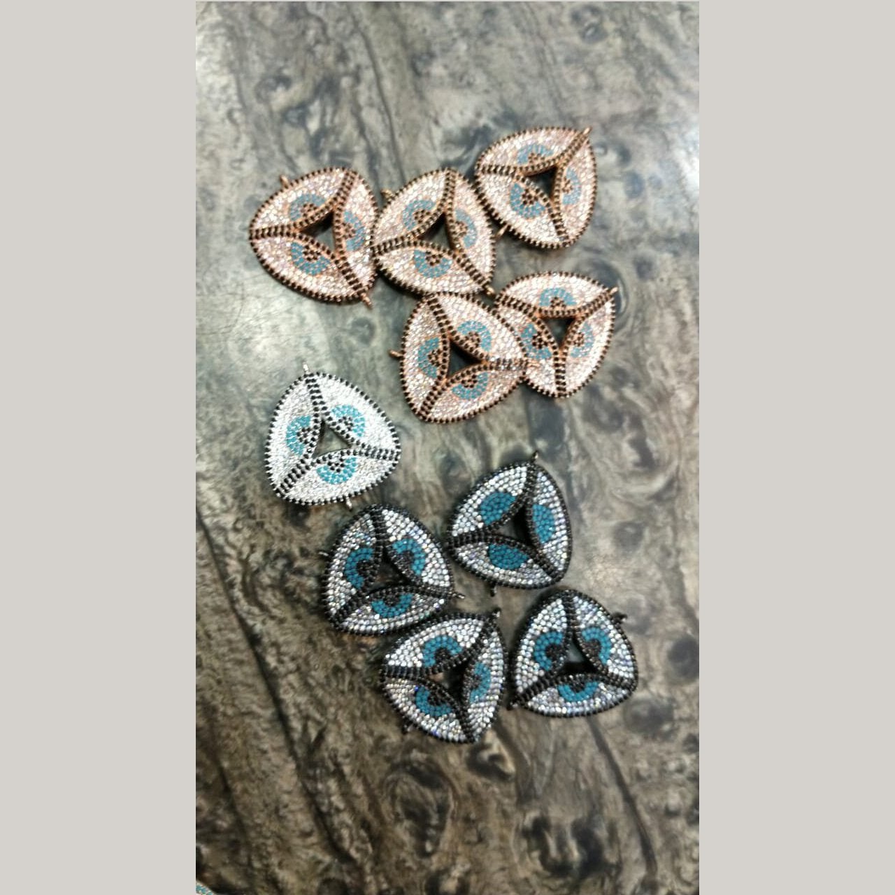 Triangle Evil Eye Gold Blue American Diamond Crystal Centre Pcs Bulk