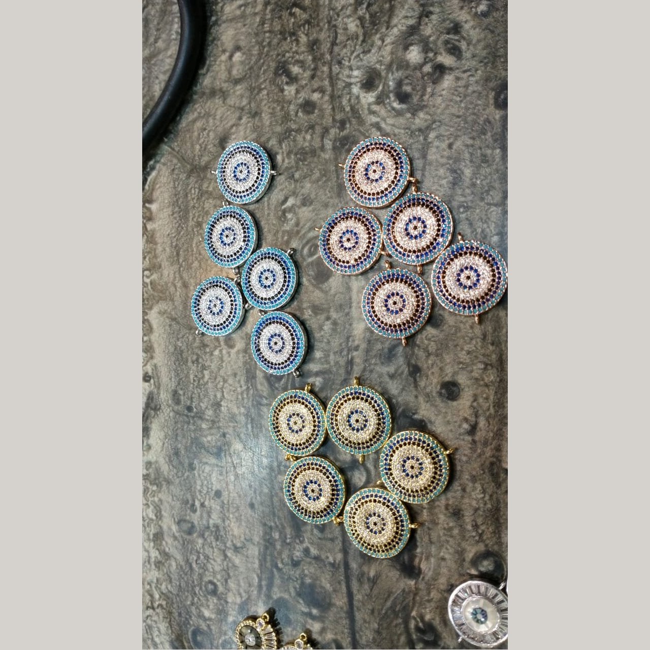 Evil Eye Round Gold Blue American Diamond Crystal Centre Pcs Bulk