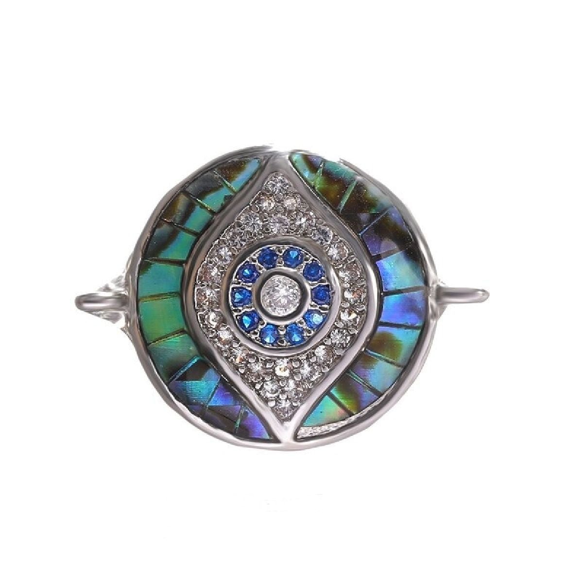 Evil Eye Round Abalone Gold Blue CZ Crystal Centre Pcs Bulk