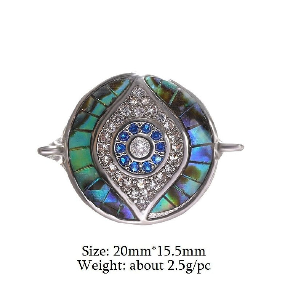 Evil Eye Round Abalone Gold Blue CZ Crystal Centre Pcs Bulk