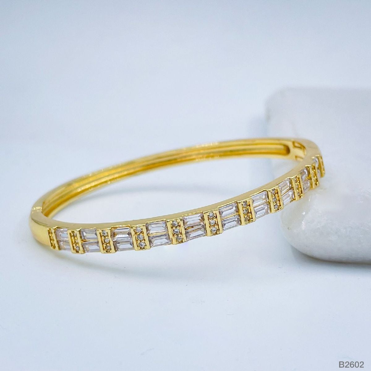 Copper Gold Baguette Cubic Zirconia Crystal Bangle Cuff Kada Bulk