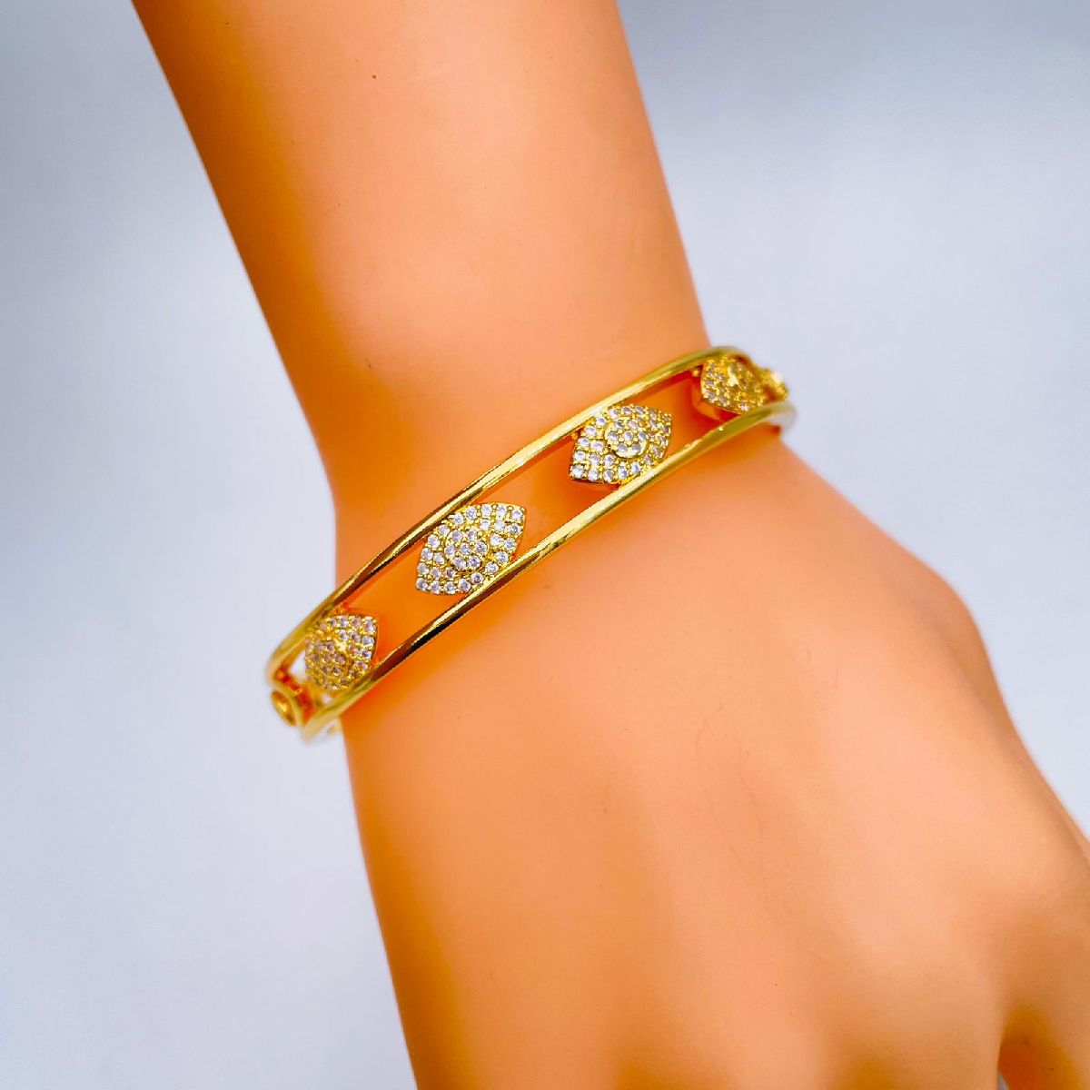 Evil Eye Copper Cubic Zirconia Gold Bangle Kada Cuff For Women Bulk