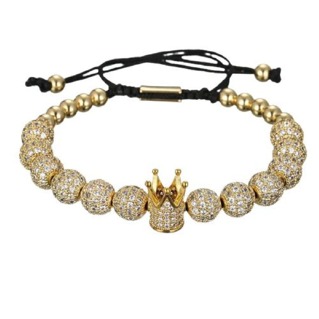 Crown CZ Beads Ball Gold Copper Threads Adjustable Bracelet Bulk