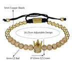 Crown CZ Beads Ball Gold Copper Threads Adjustable Bracelet Bulk