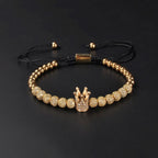 Crown CZ Beads Ball Gold Copper Threads Adjustable Bracelet Bulk