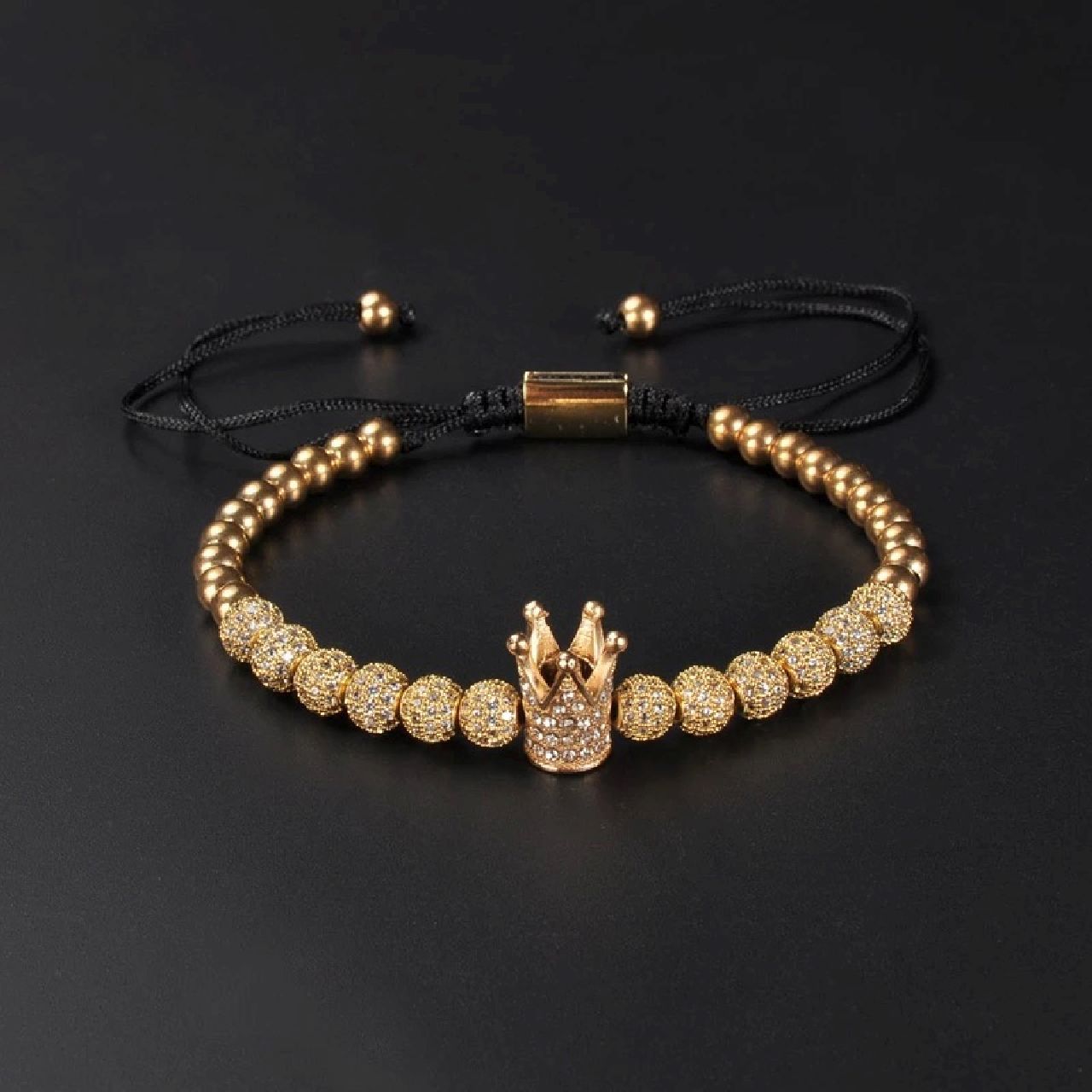 Crown CZ Beads Ball Gold Copper Threads Adjustable Bracelet Bulk