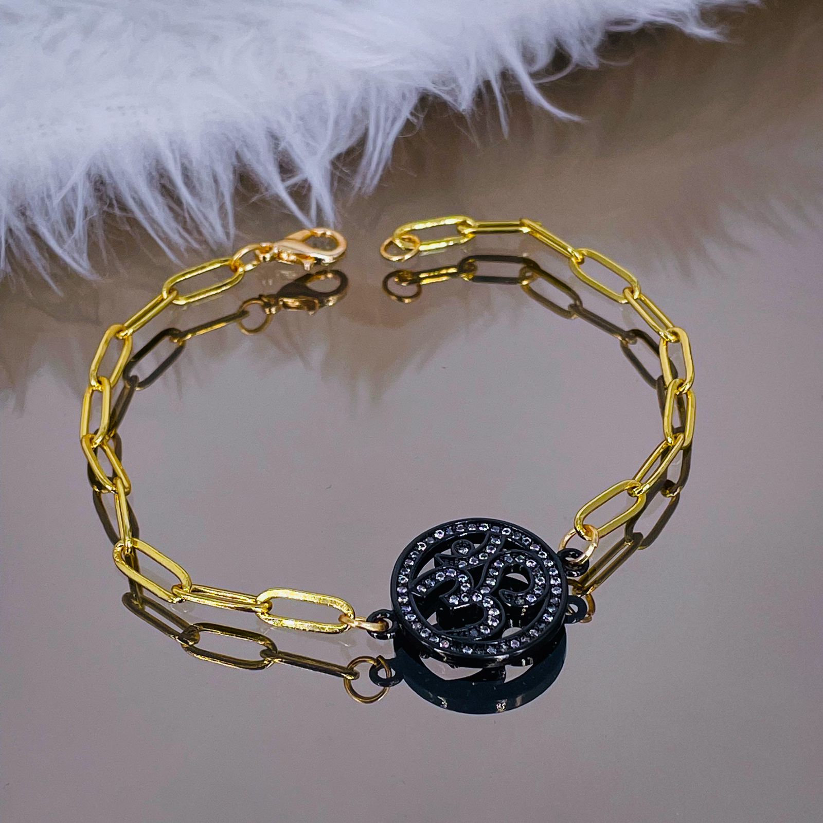 Copper Cubic Zirconia Black Gold Om Bracelet Women Bulk Secondary image