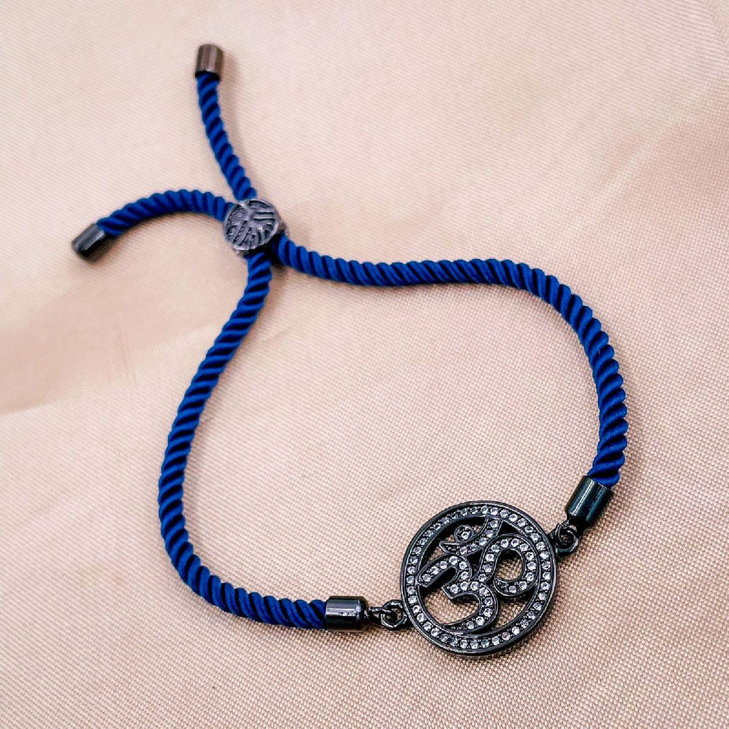 Om Copper Cubic Zirconia Black Blue Thread Adjustable Bracelet Bulk