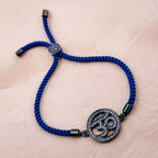 Om Copper Cubic Zirconia Black Blue Thread Adjustable Bracelet Bulk
