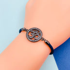 Om Copper Cubic Zirconia Black Blue Thread Adjustable Bracelet Bulk