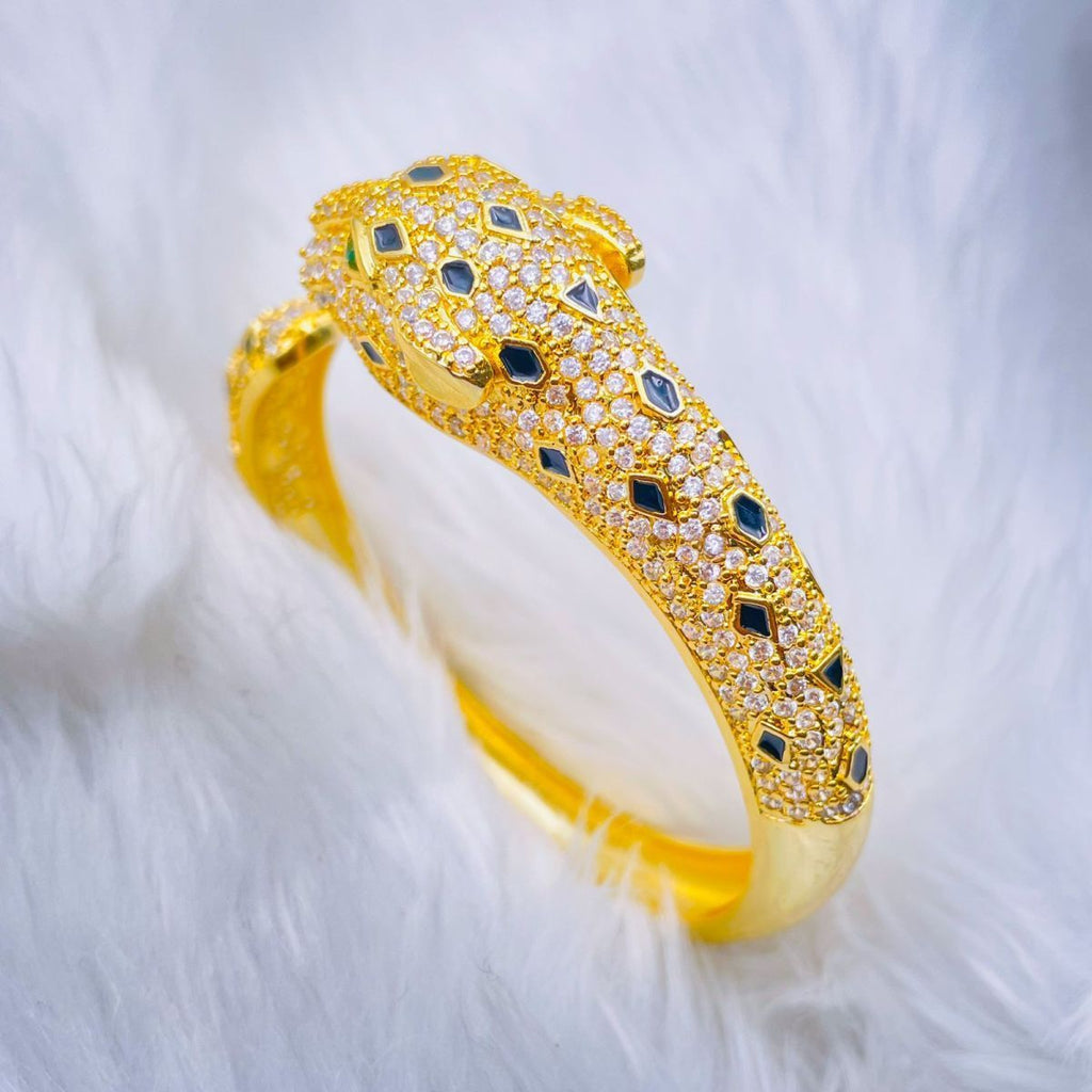 Panther American Diamond Gold Green Copper Cuff Kada Bangle Women Bulk
